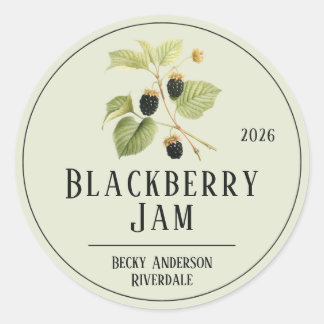 Sticker Rond Illustration botanique Lumière Jam Blackberry Vert
