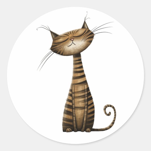 Sticker Rond Illustration Brown de chat Tabby Whimsical (Devant)