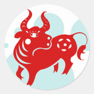 STICKER ROND ILLUSTRATION CHINOISE DE PAPERCUT ZODIAC OX