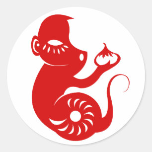 STICKER ROND ILLUSTRATION CHINOISE DE SINGE DU ZODIAQUE