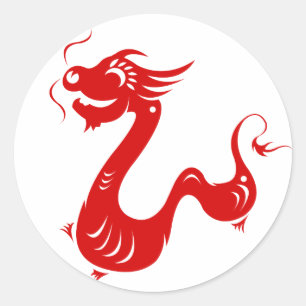 STICKER ROND ILLUSTRATION CHINOISE DU DRAGON PAPERCUT DE