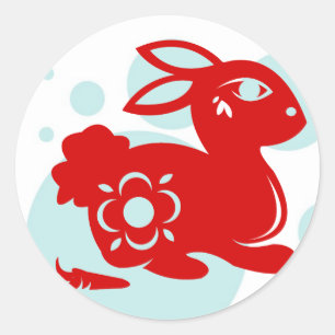 STICKER ROND ILLUSTRATION CHINOISE DU LAPIN PAPERCUT DE