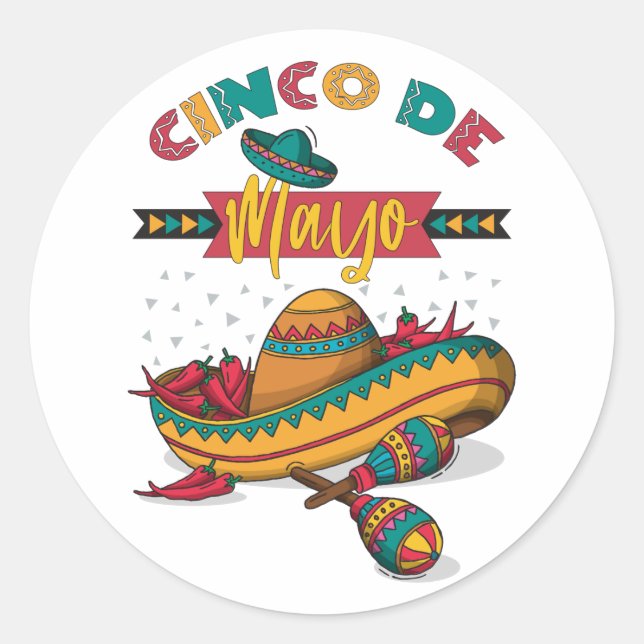 Sticker Rond Illustration Cinco De Mayo, 1/2 (Devant)