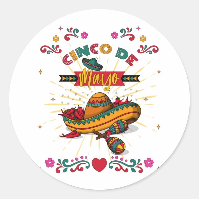 Sticker Rond Illustration Cinco De Mayo, 2/2 (Devant)