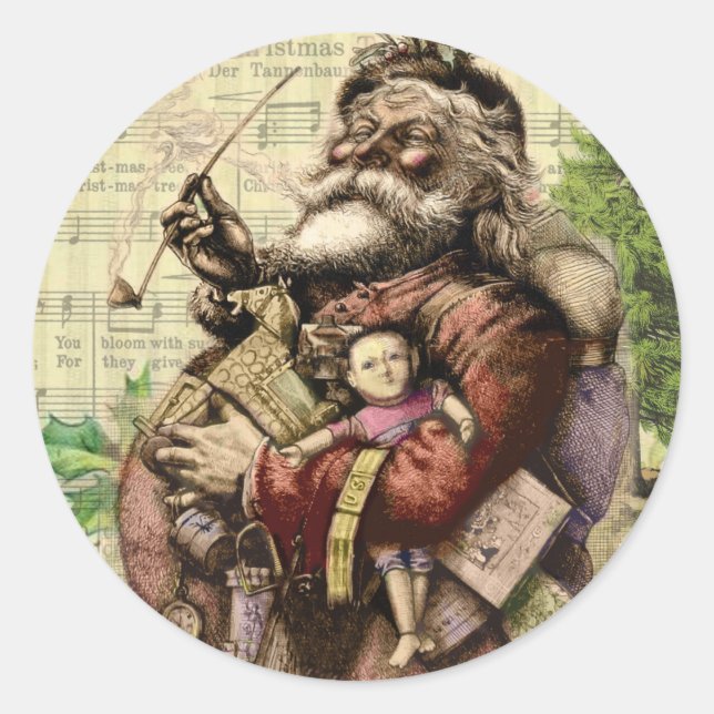 Sticker Rond Illustration classique de Thomas Nast du Père Noël (Devant)