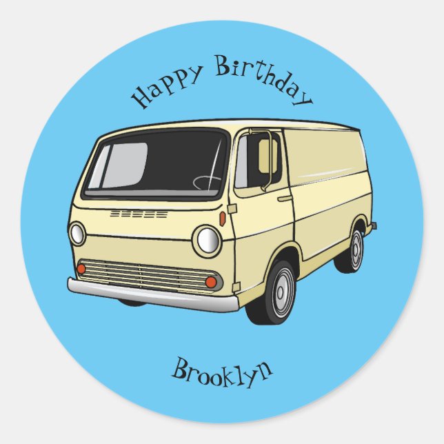 Sticker Rond Illustration classique de van (Devant)