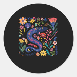 Sticker Rond Illustration Colorée De L'Art Folk D'Un Anneau Sty