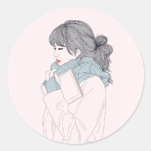 Sticker Rond Illustration cool de la fille avec foulard