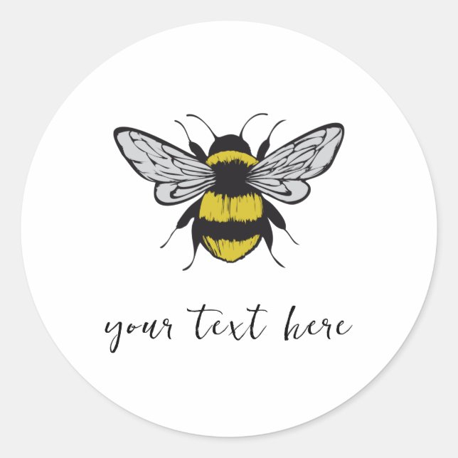Sticker Rond Illustration d'abeille - ajoutez votre propre text (Devant)