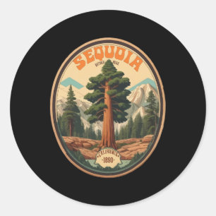 Sticker Rond Illustration d'arbre du parc national de Sequoia R