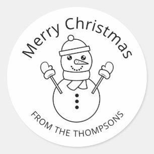 Sticker Rond Illustration D'Art De Ligne Snowman Avec Texte Per