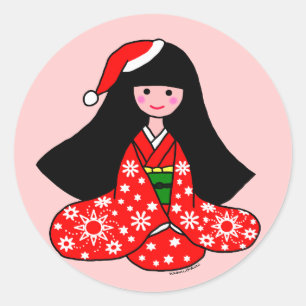 Sticker Rond Illustration de bande dessinée de Noël de fille de