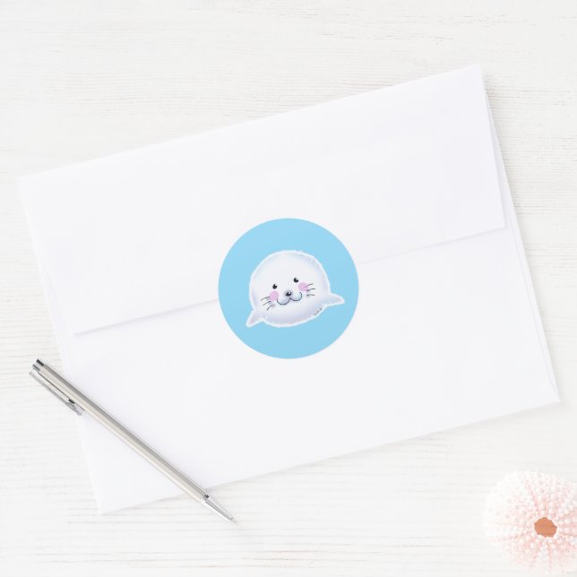 Sticker Rond Illustration de bébé phoque mignon et duveteux (Enveloppe)