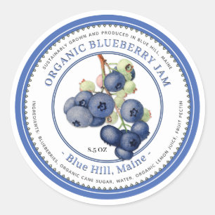 Sticker Rond Illustration de bleuet vintage Bleu Bordure Jam
