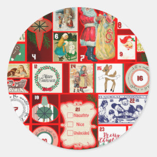 Sticker Rond Illustration de bloc de l'Avent de Noël en carré A