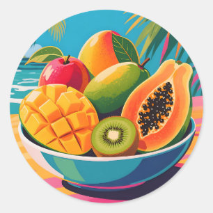 Sticker Rond Illustration de bol de fruits tropicaux