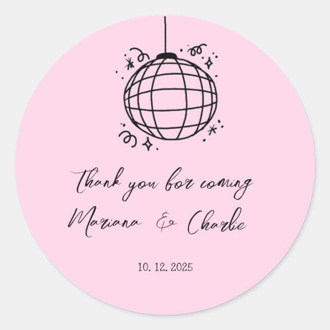 Sticker Rond Illustration de boule disco rétro rose dessinée à  (Devant)