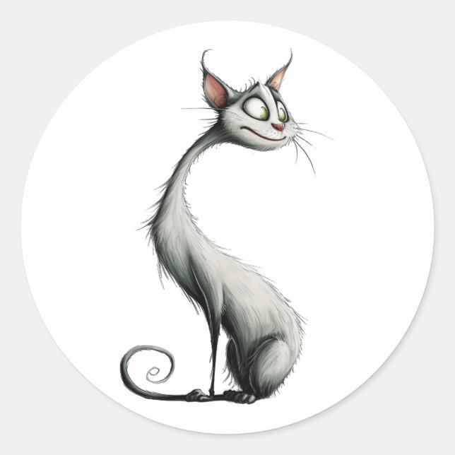 Sticker Rond Illustration de chat blanc blanc blanc blanc blanc (Devant)