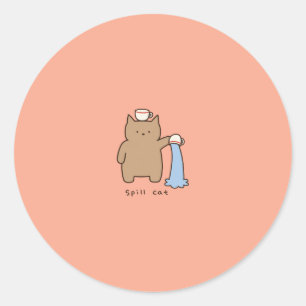 Sticker Rond Illustration de chat brun kawaii qui renverse de l