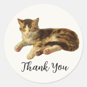 Sticker Rond Illustration de chat endormi victorien vintage Mer