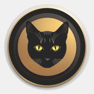 Sticker Rond Illustration de chat noir sur cercle doré