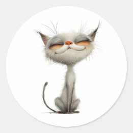 Sticker Rond Illustration de chats contentés blanc lunaire