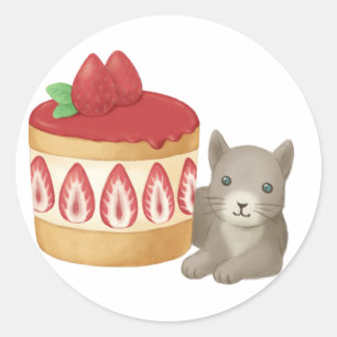 Sticker Rond Illustration de chats et de desserts mignons