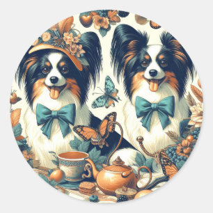 Sticker Rond Illustration de chien de papillon mignonne