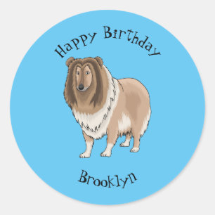Sticker Rond Illustration de chien Rough collie