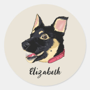 Sticker Rond Illustration de chiot GSD Monogramme Cadeau pour a