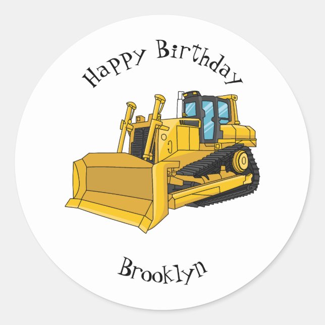 Sticker Rond Illustration de dessin animé Bulldozer (Devant)