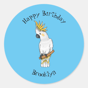 Sticker Rond illustration de dessin animé d'oiseau cacatoès à h