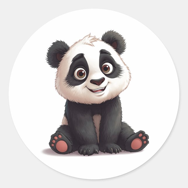 Sticker Rond Illustration de dessin animé d'ours panda assis (Devant)