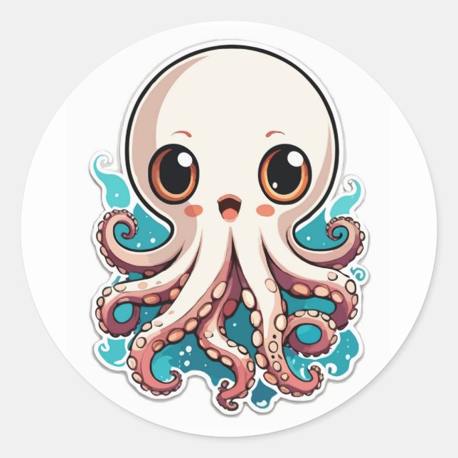 Sticker Rond Illustration de dessin animé mignon Octopus Anime (Devant)