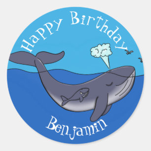 Sticker Rond Illustration de dessin animé sur la baleine mignon