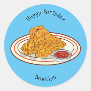 Sticker Rond Illustration de dessin animé sur le poulet frit