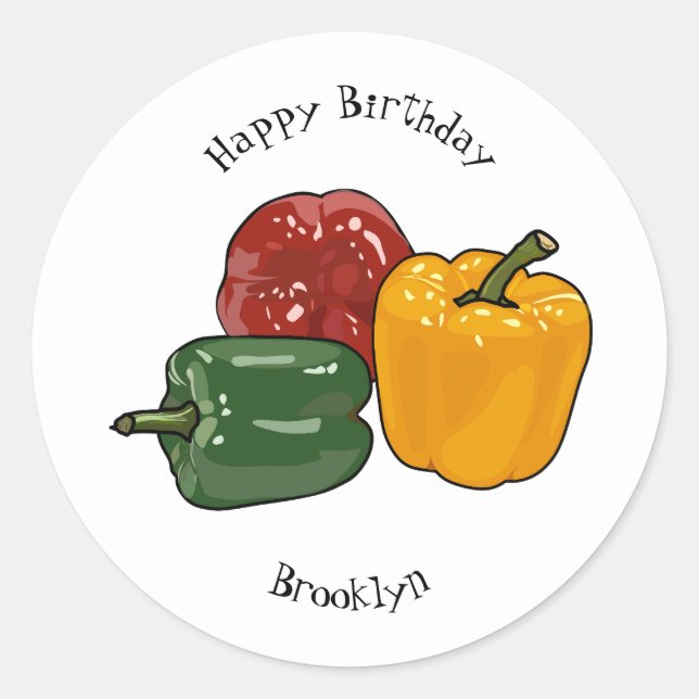 Sticker Rond Illustration de dessin de Capsicum (Devant)