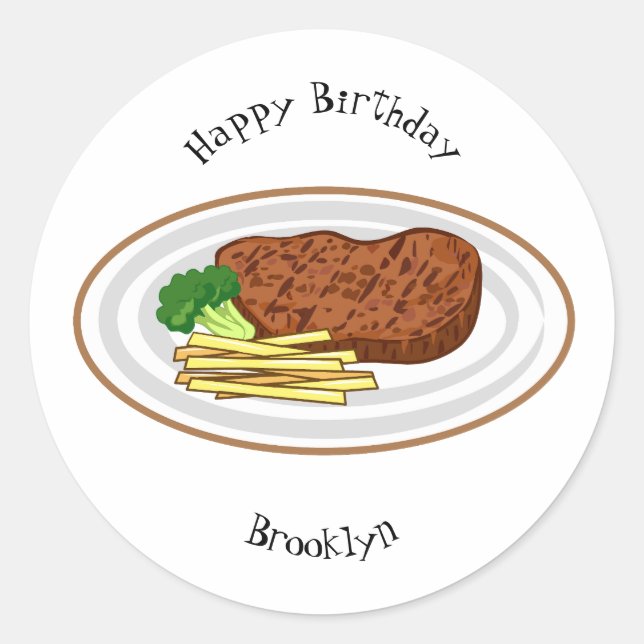 Sticker Rond Illustration de dessin de steak (Devant)