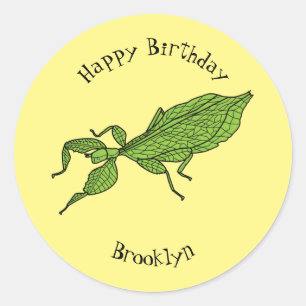 Sticker Rond Illustration de dessin d'insecte des feuilles vert