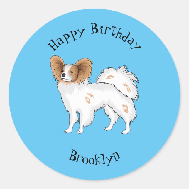 Sticker Rond Illustration de dessin pour chien de Papillon (Devant)