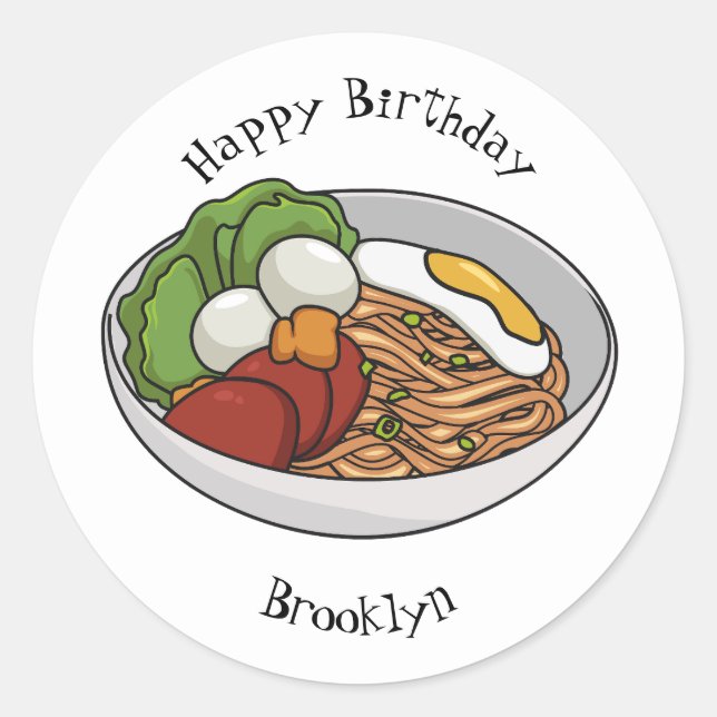 Sticker Rond Illustration de dessin sur les nouilles (Devant)