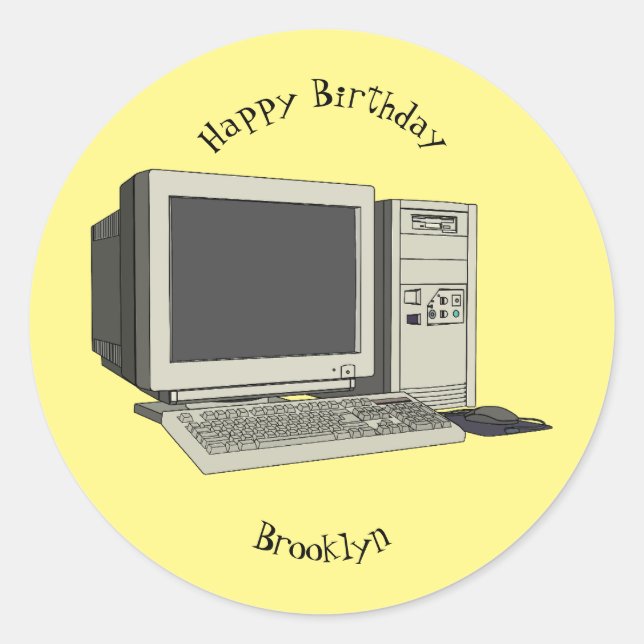 Sticker Rond Illustration de dessin sur ordinateur (Devant)