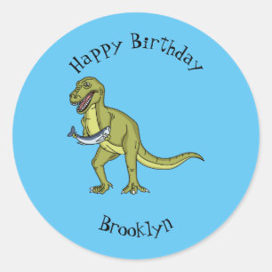 Sticker Rond Illustration de dinosaure T rex drôle