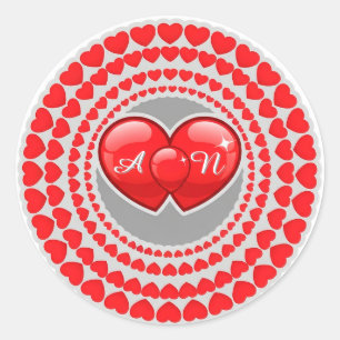 Sticker Rond Illustration de double cœur pour la Saint-Valentin