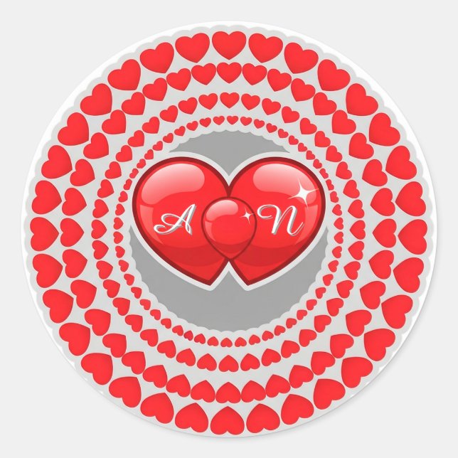 Sticker Rond Illustration de double cœur pour la Saint-Valentin (Devant)