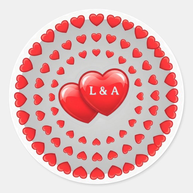 Sticker Rond Illustration de double cœur pour la Saint-Valentin (Devant)