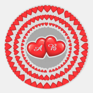Sticker Rond Illustration de double cœur pour la Saint-Valentin