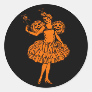 Sticker Rond Illustration de fée de citrouille d'Halloween vint
