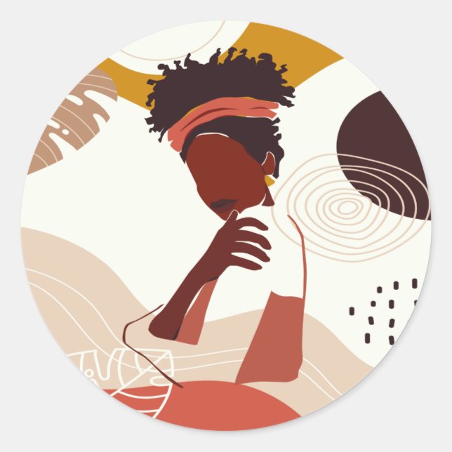 Sticker Rond Illustration de femme noire, Portrait (Devant)