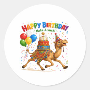 Sticker Rond Illustration de fête d'anniversaire à chameau